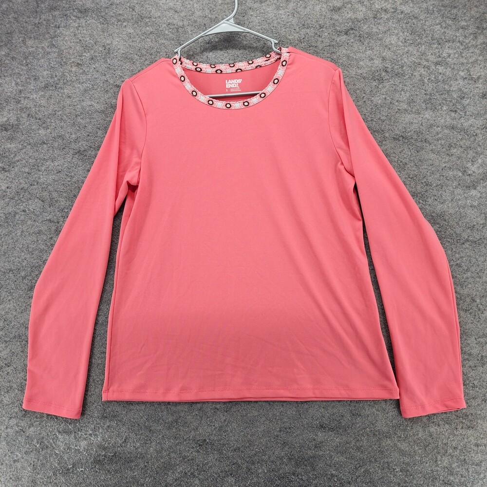 Lands End Shirt Womens Small Long Sleeve Coral Pink